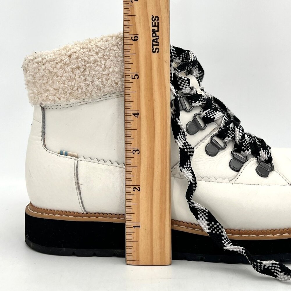 Toms Boots Womens 8.5 White Leather Lace Up Faux Fur Ankle Casual Flat Round Toe - Picture 15 of 16